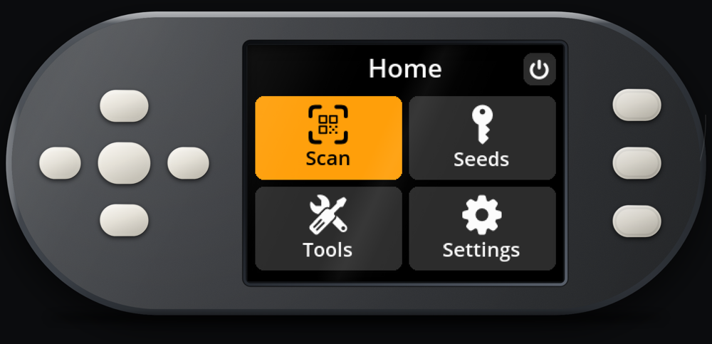 The SeedSigner simulator running the wallet's home screen in a browser tab