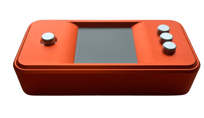 Bitsaga SeedSigner in milled orange aluminium, front view