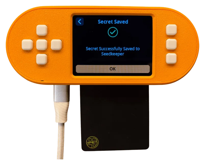 Seedsigner+ with smartcard showing saved screen